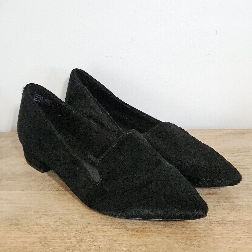 Express Shoes Womens Sz 9 Calf Hair Dress Loafers Slip On Pointed Toe Black
